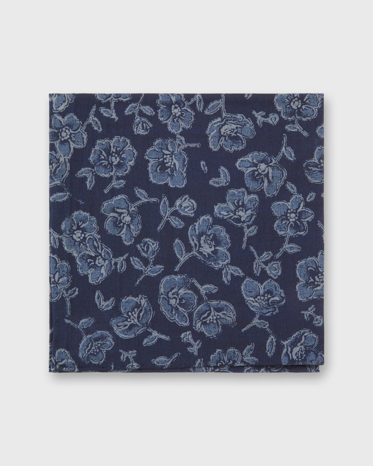 Cotton Print Pocket Square In Navy/Slate/Grey Floral Print Poplin 1 Cotton Print Pocket Square In Navy/Slate/Grey Floral Print Poplin