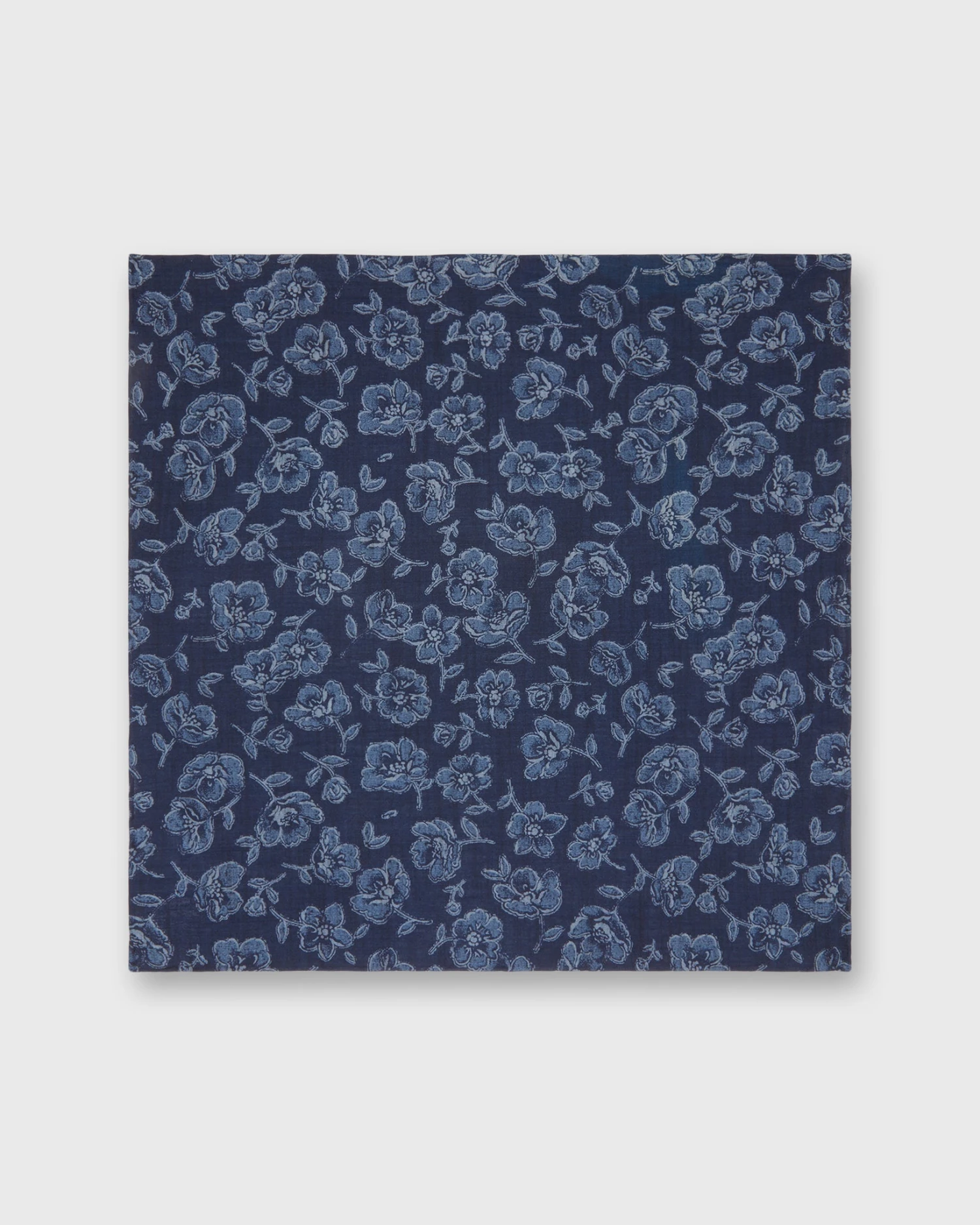 Cotton Print Pocket Square In Navy/Slate/Grey Floral Print Poplin 2 Cotton Print Pocket Square In Navy/Slate/Grey Floral Print Poplin - Image 2