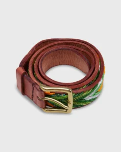 1.25" African Beaded Belt In Mango/Green Arrow