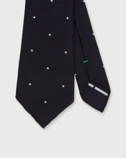 Silk Woven Tie In Midnight/White Dot