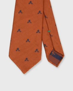 Silk Club Tie In Orange/Navy Crown And Swords
