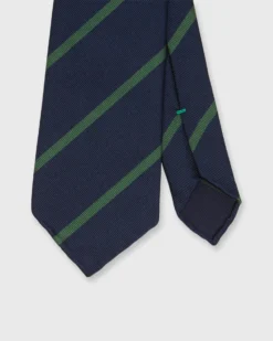 Silk Woven Tie In Blue/Green Bar Stripe