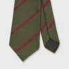 Silk Woven Tie In Olive/Watermelon Bar Stripe