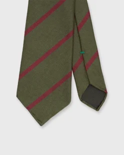 Silk Woven Tie In Olive/Watermelon Bar Stripe