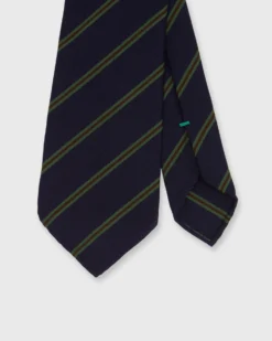 Wool/Cotton Woven Tie In Navy/Moss/Brown Stripe