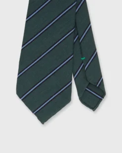 Wool/Cotton Woven Tie In Spruce/ Navy/Sky Stripe
