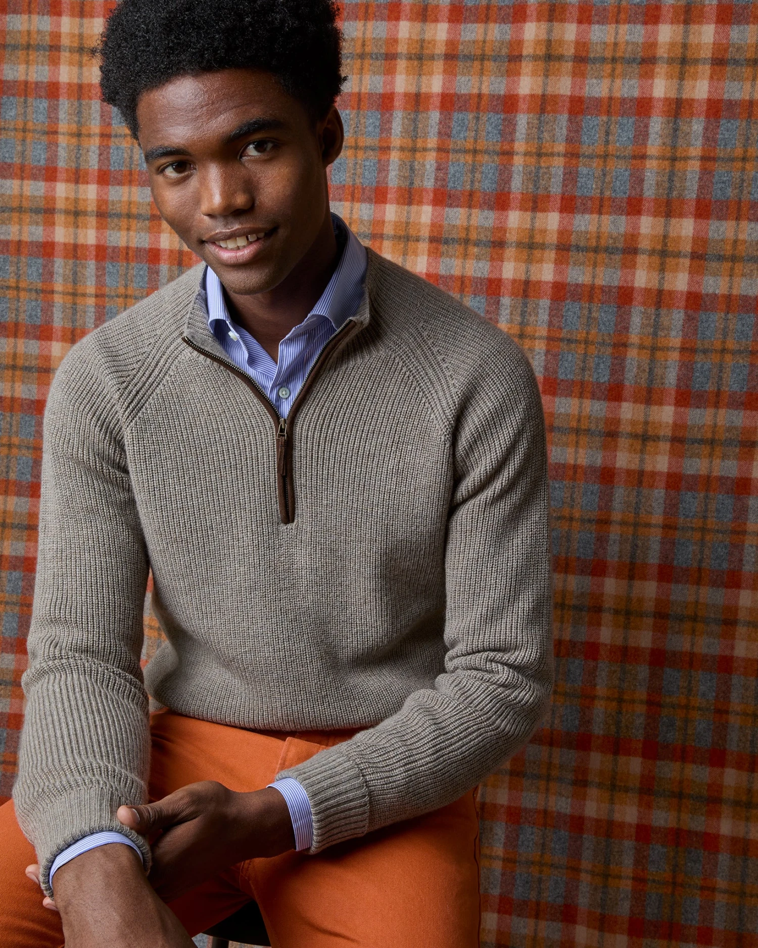 Half-Zip Shaker-Stitch Sweater In Heather Mink Extra Fine Merino 2 Half-Zip Shaker-Stitch Sweater In Heather Mink Extra Fine Merino - Image 2