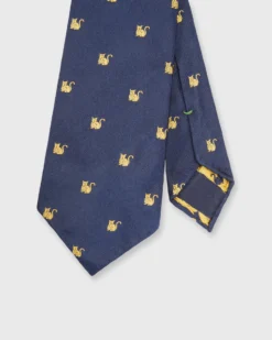 Silk Club Tie In Navy/Gold Cat
