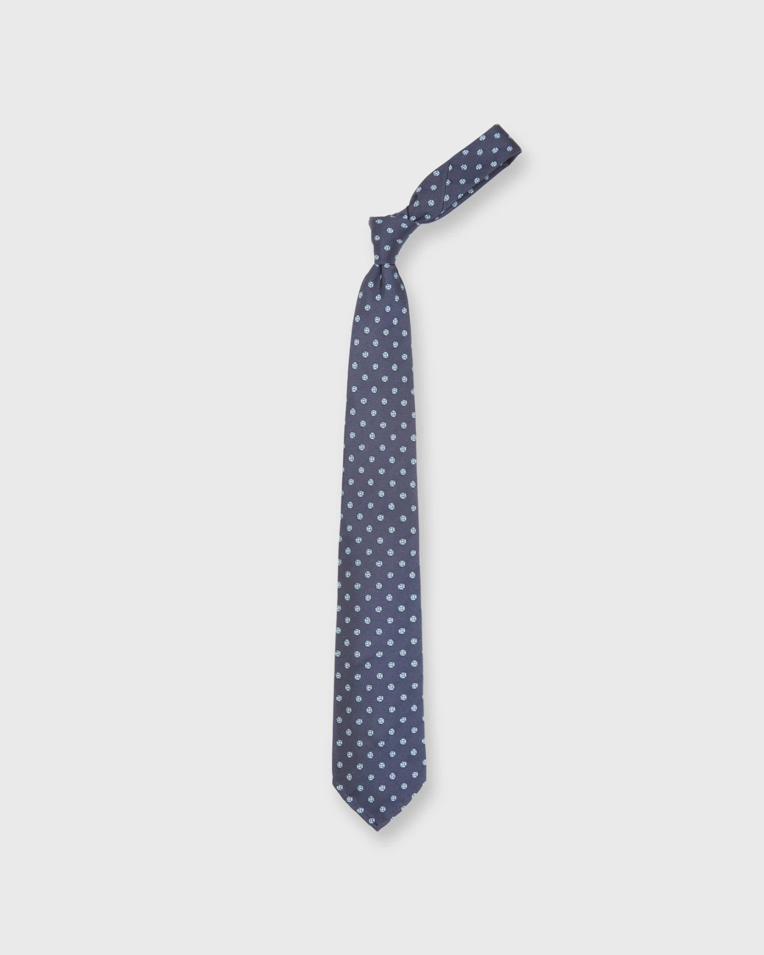 Silk Woven Tie In Navy/Sky Floral Spot 3 Silk Woven Tie In Navy/Sky Floral Spot - Image 3