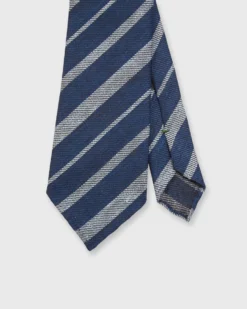 Linen/Silk Woven Tie In Navy/Sky Blue Stripe