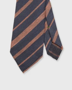 Linen/Silk Woven Tie In Navy/Orange Stripe
