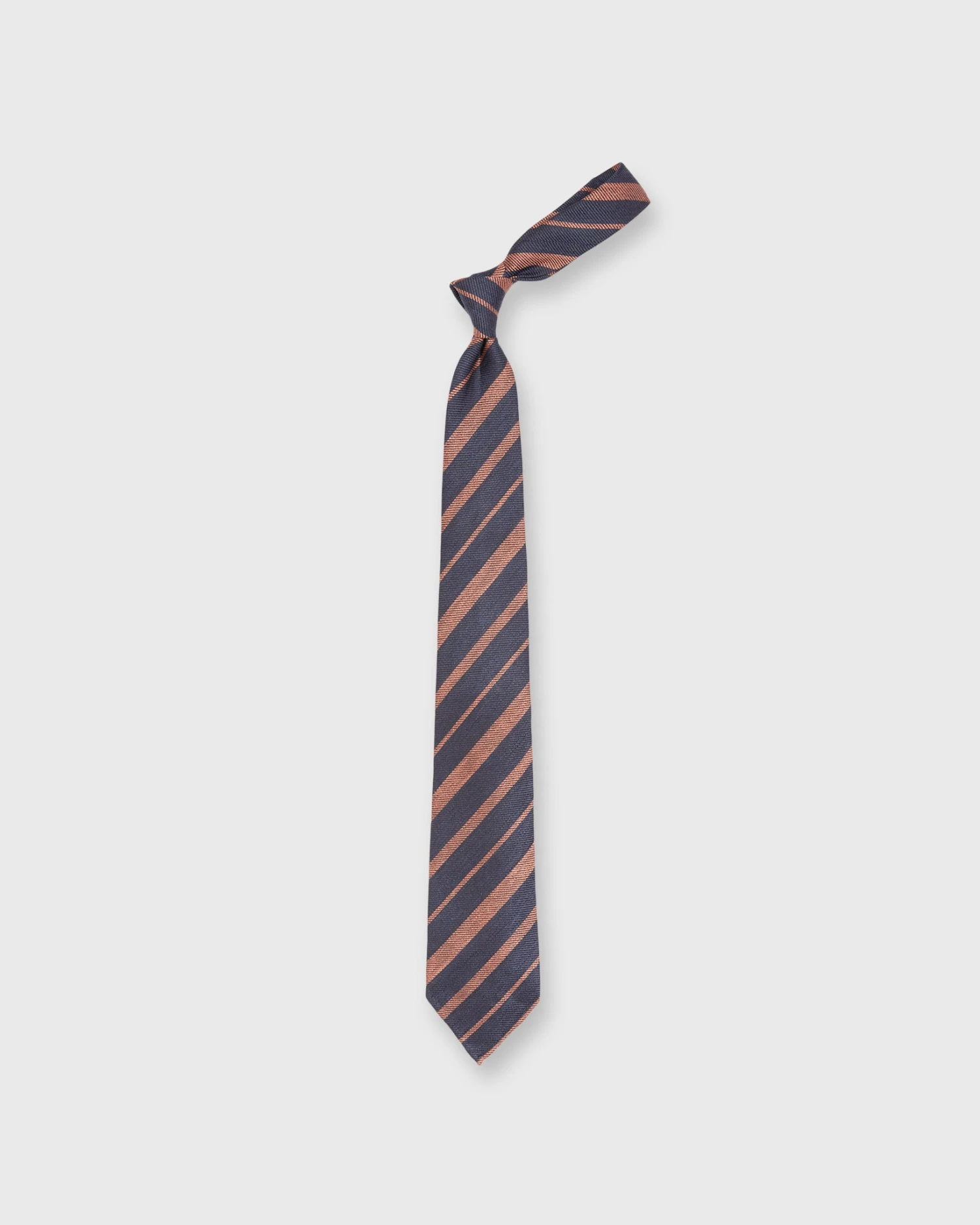 Linen/Silk Woven Tie In Navy/Orange Stripe 3 Linen/Silk Woven Tie In Navy/Orange Stripe - Image 3