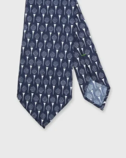 Silk Print Tie In Navy Golf Print